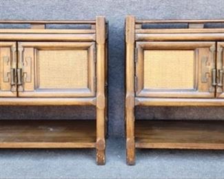 Vintage Hollywood Regency Style End Side Tables Rattan Fronts