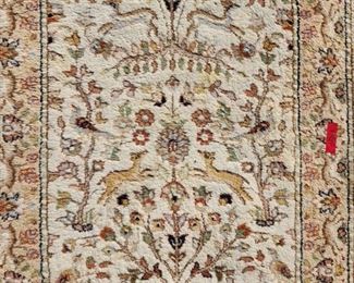 Vintage Persian Wool Area Rug Animals & Flowers - tan, cream, rust, brown, yellow