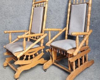 Pair Antique Glider Style Platform Rocking Chair - Nice Clean Upholstery 