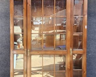 Fantastic 20th Century 3 Door Display Cabinet China Hutch Hand Carved Wood Seashell Centerpiece