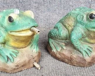 2 Adorable Vintage Cement Figural Frog Fountain Spigots