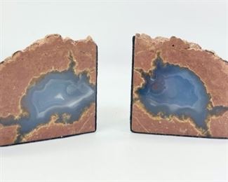 Pair Of Blue Thunder Egg Agate Bookends W/ Felt Bottom