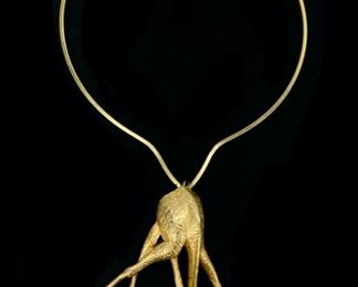 Vintage Gilt Metal MCM Figural Giraffe Pin Brooch 18" Statement Necklace