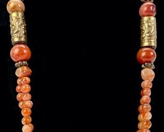 Beautiful Tribal Carnelian Agate & Brass 24"  Statement Necklace