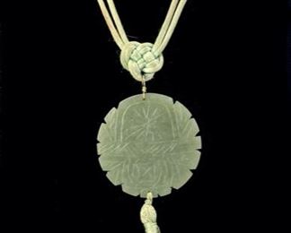 Lovely Asian Jade Pendant On Silk Cord Tassel 24" Necklace