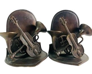 Vintage Bronze Musical Instrument Bookends