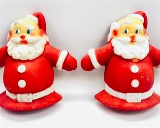 8.5" High Pair Of Antique/Vintage Vintage Light Up Santa Claus Wall Decor - Only One Lights Up