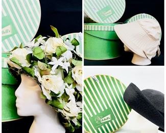 Mr. John Jr. Vintage Unique Floral Mesh Bucket Hat, Cream Floppy Hat And Fifth Avenue New York Pinehurst Black Hat