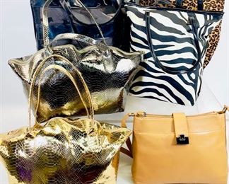 Elizabeth Arden Brown Leather Shoulder Bad And Elizabeth Arden Assorted Perfume Gift Bags Lot -
