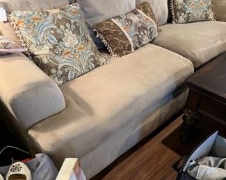 Full size couch with coffee table and end tables