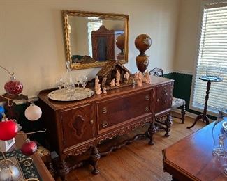 Early 1900's dining table, 6 chairs, sideboard, server, and china cabinet