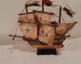 Small model of "Pinta" sailboat. Has a small broken dowel rod. See pictures 11 x 13 in