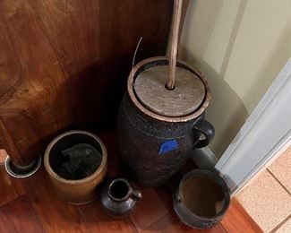 antique pottery and butter churn