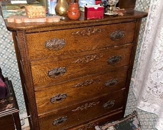 Antique five drawer dresser and mirror