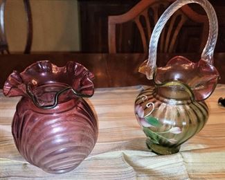 Fenton basket and vase