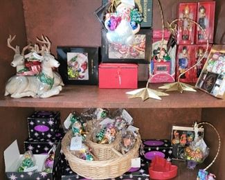 Fitz and Floyd candle holders, salt and peppers.  Radko new ornaments and ornament holders