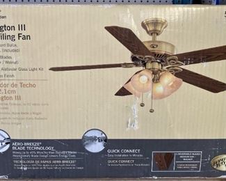 NEW IN BOX HUNTINGTON 3, 52" CEILING FAN WITH LIGHT KIT.