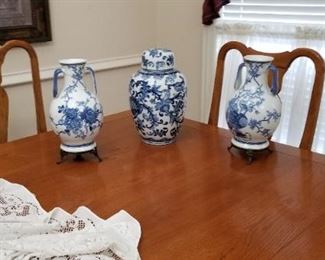 Blue and white vases and jar