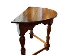 $500 USD      Demilune Wood Turned Leg Scalloped Apron Table LA178-28     Description: Beautiful wood half moon table. The perfect little table for your small space. In great vintage condition.
Dimensions: 40 x 22.5 x 32"H
Condition: Very good condition.
Local pick up Potomac, MD.  Located on first floor.  Contact us for shipper suggestions.      https://goodbyhello.com/products/la178-28?_pos=15&_sid=7cd389f6e&_ss=r