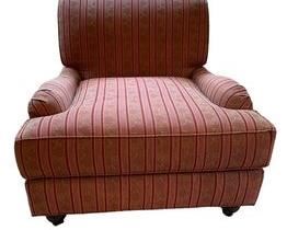 $465 USD     Domain English Roll Arm Burgundy Striped Accent Chair LA178-2    Description: Burgundy striped accent chair.
Dimensions: 35 x 37 x 34"H
Condition: Very good condition. 
Local pick up Potomac, MD.  Located on first floor.  Contact us for shipper suggestions.     https://goodbyhello.com/products/la178-2?_pos=25&_sid=7cd389f6e&_ss=r