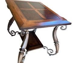 $255 USD      Domain Furniture Leather Inlay Scrolled Iron Legs End Table LA178-8     Description: Elegant but sturdy end table with leather inlay and scrolled metal legs. 
Dimensions: 28 x 22 x 24"H
Condition: Very good condition
Local pick up Potomac, MD.  Located on first floor.  Contact us for shipper suggestions.     https://goodbyhello.com/products/la178-8?_pos=30&_sid=7cd389f6e&_ss=r