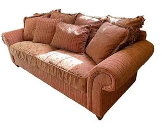 $425 USD     Domain Furniture Shabby Chic Burgundy Sofa LA178-3    Description: Sink right into this wonderful sofa and curl up with your favorite book or binge watch the newest series.
Dimensions: 91 x 36 x 36"H
Condition: Very good condition.  Please note one spot in photos.
Local pick up Potomac, MD.  Located on first floor.  Contact us for shipper suggestions.    https://goodbyhello.com/products/la178-3?_pos=10&_sid=7cd389f6e&_ss=r