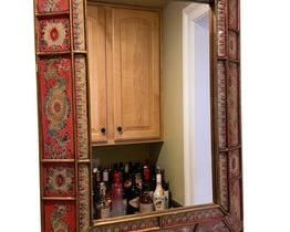 $210 USD     Peruvian Style Colonial Art Mirror Hand Painted LA178-16     Description: Use this in a powder room or let it hang solo and capture attention on a hall wall.  Either way, it's bound to be a conversation piece.  
Dimensions: 20 x 27.5"H
Condition: Very good condition
Local pick up Potomac, MD.  Located on first floor.  Contact us for shipper suggestions.     https://goodbyhello.com/products/la178-16?_pos=16&_sid=7cd389f6e&_ss=r
