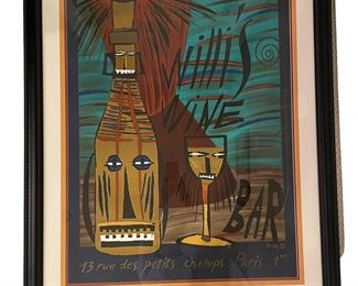 $125 USD     Vintage Art Deco Willi's Wine Bar Poster 13 Rue des Petits Champs. Paris LL52-10982    Description : A "Tiki" design typical of the 80s. Makes you want to go back to Tahiti! 
Condition Desc. : Beautifully framed.  Please refer to photos for a more detailed look at condition. We make every attempt to list and photograph any defects or signs of wear that are significant to this sale.
Measurements:  36 x 44"
Local pick up : Bethesda, MD.  Contact us for shipper suggestions.     https://goodbyhello.com/products/vintage-art-deco-willis-wine-bar-poster-13-rue-des-petits-champs-paris-ll52-10982?_pos=1&_sid=1d22691b8&_ss=r
