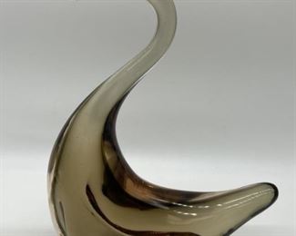 Murano Style Smoky Art-Glass Swan, 12in
