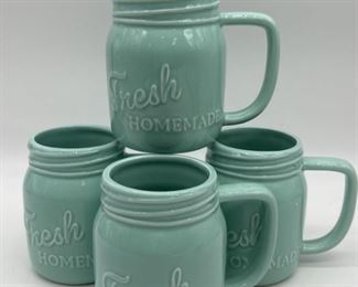 (4) Mason Jar Style Mugs in Aqua, 1/6