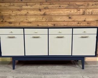 Mid Century Credenza- Gray & Navy w/ Gold Hardware
