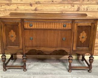 Antique English Jacobean Inlaid Wood Buffet