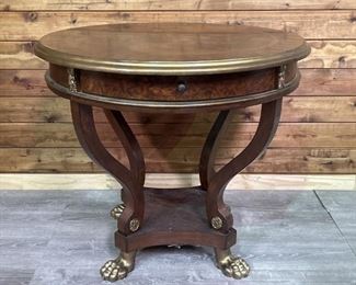 Vintage Inlaid Italian Style Round Table w/ Brass