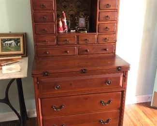 GORGEOUS Wood 17 Drawer Chest with Fold-out Desk!