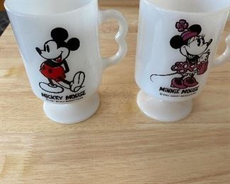 Vintage milk glass Mickey & Minnie mugs