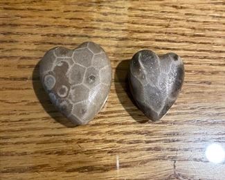 Pair of Petoskey stone hearts