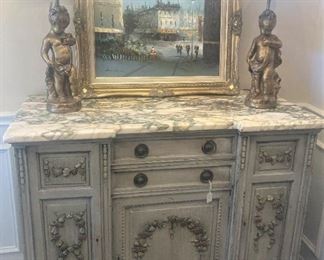 Marble top antique cabinet