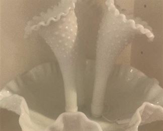 Milk glass hobnail epergne 