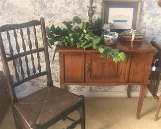 Single chair; antique cabinet