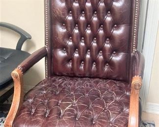 Leather office chair with nailhead trim