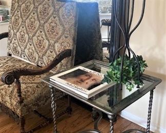 Metal barley twist style side table; extra large mirror