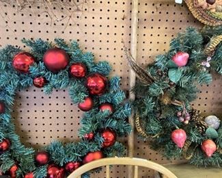 Two of the several Christmas wreaths