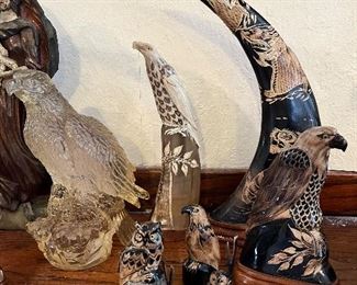 Carved buffalo horns - many signed!