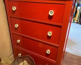 Painted red chest of drawers