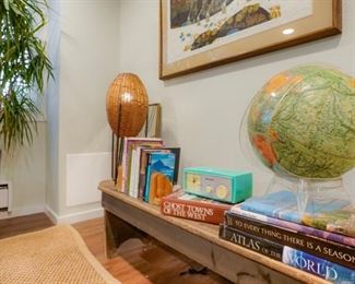 MCM Globe; Radio; Antique Bucket Bench