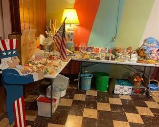 Uncle Sam outdoor, cake toppers, ice cream maker, Tupperware, Easter, decor, napkins, paper plates, cake pans