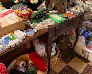 Singer sewing machine, elastic, patterns, buttons, fabric, thread