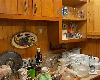 Vintage glassware, milk glass, snack sets, bar ware