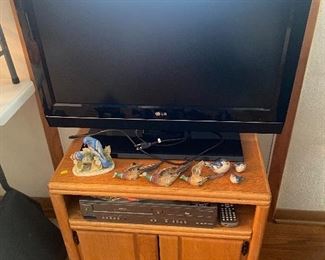 LG TV, birds, VHS DVD combo player, TV stand