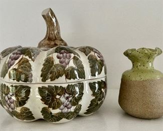 Decorative Pumpkin Trinket Box & Pottery Vase